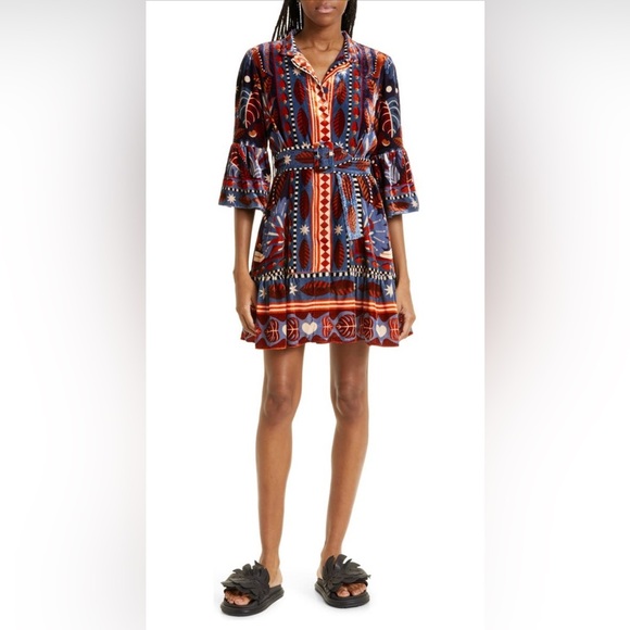 Farm Rio Nature Beauty Blue Scarf Mini Dress